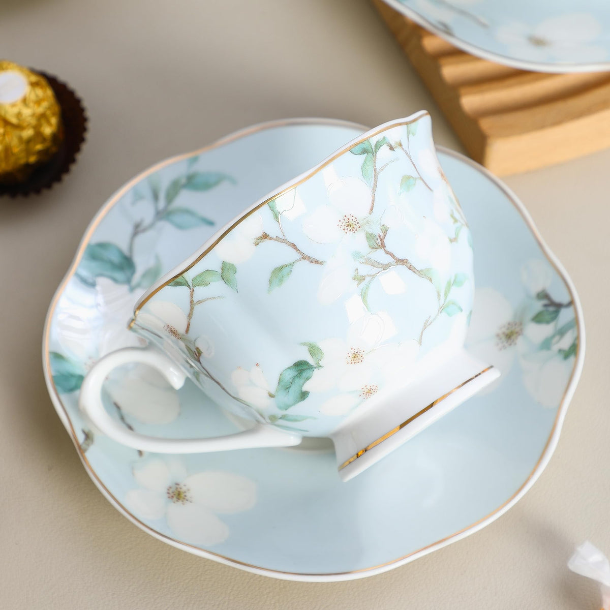 6oz Porcelain Tea Cup & Saucer Set of 6 J613