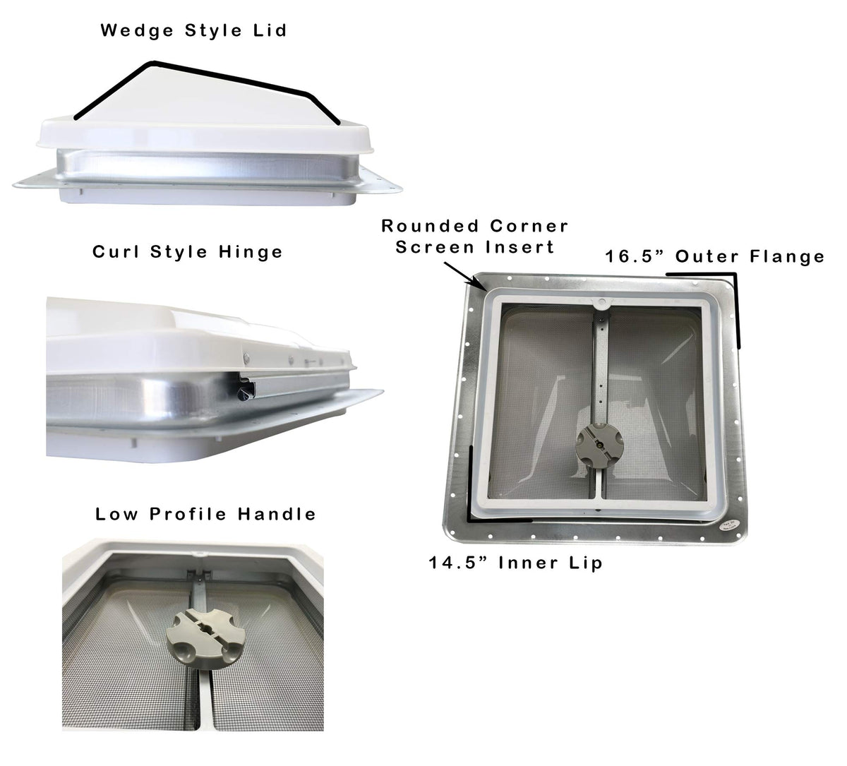 White Manual Crank RV Roof Vent with Screen K384