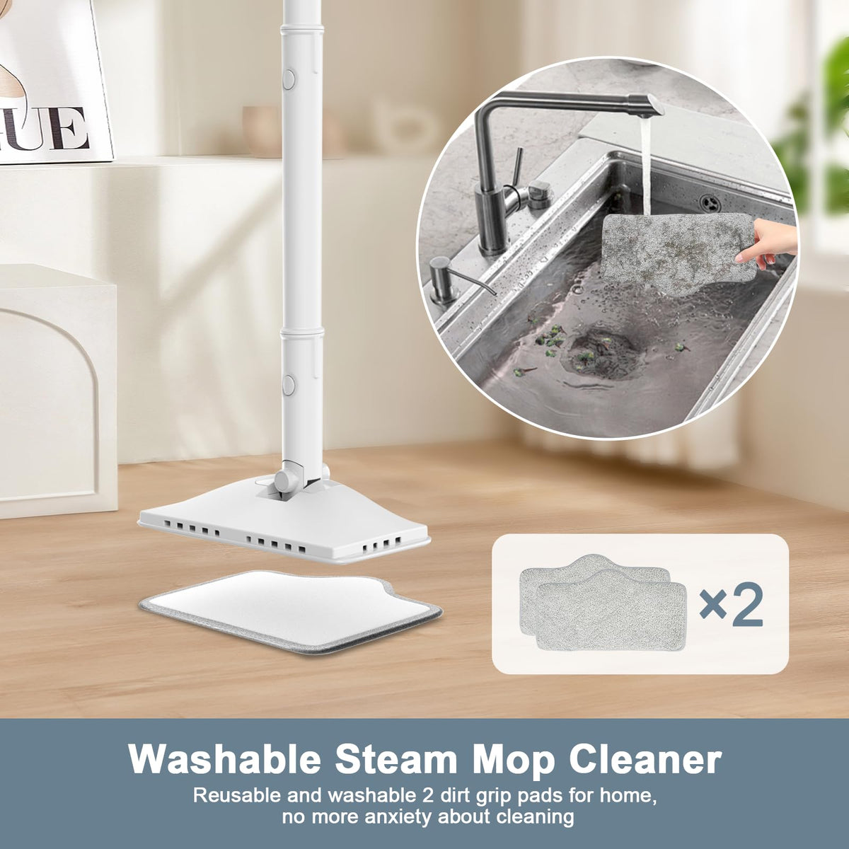 1200W Rotatable Steam Mop with 2 Modes, 400ML Tank, 23FT Cord P813
