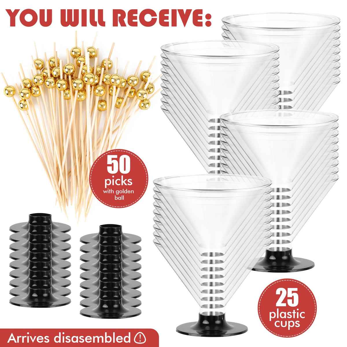 25 PCS 5oz Clear Plastic Martini Glasses I3245