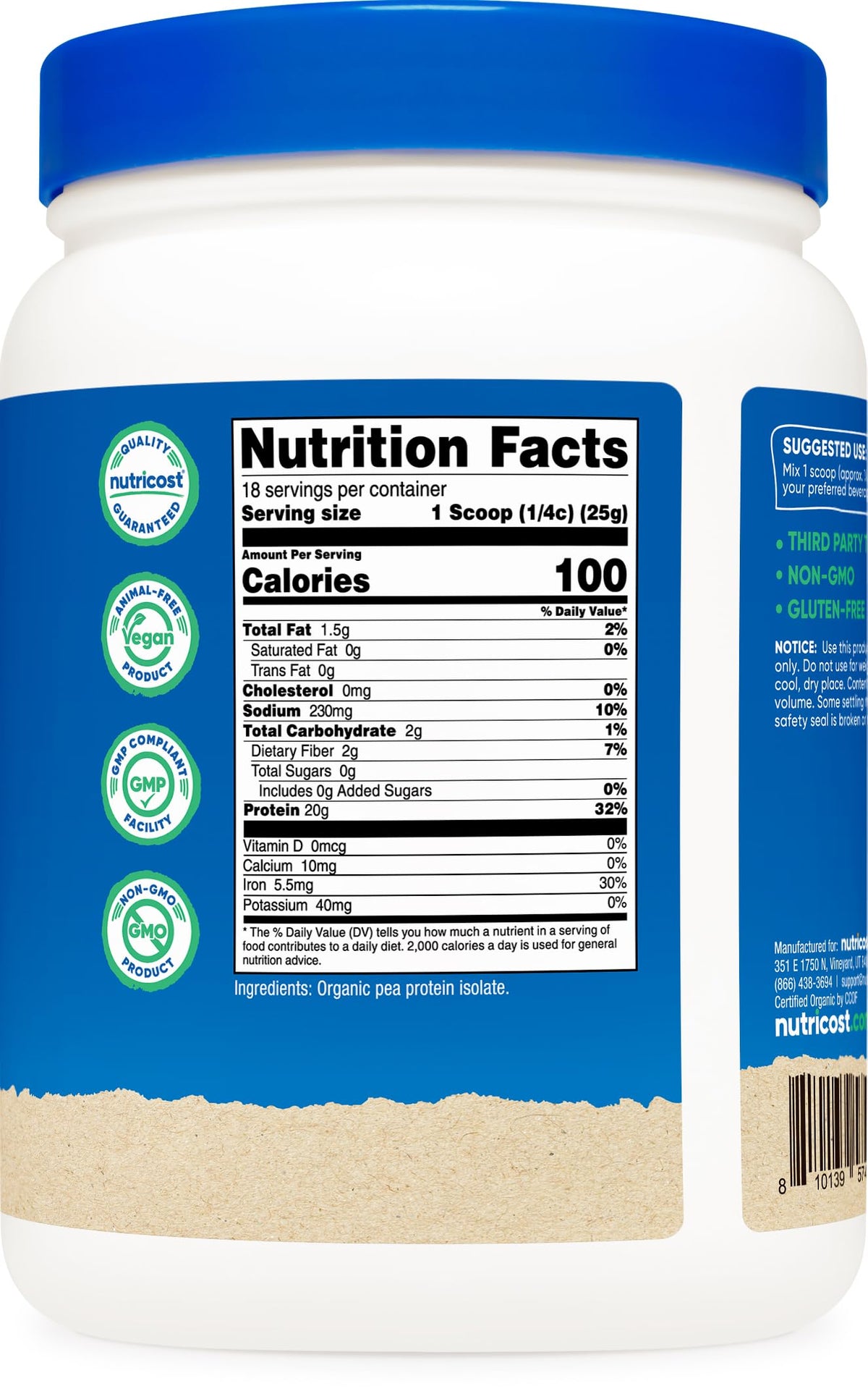 Organic Pea Protein Powder 1 LB Unflavored I91356