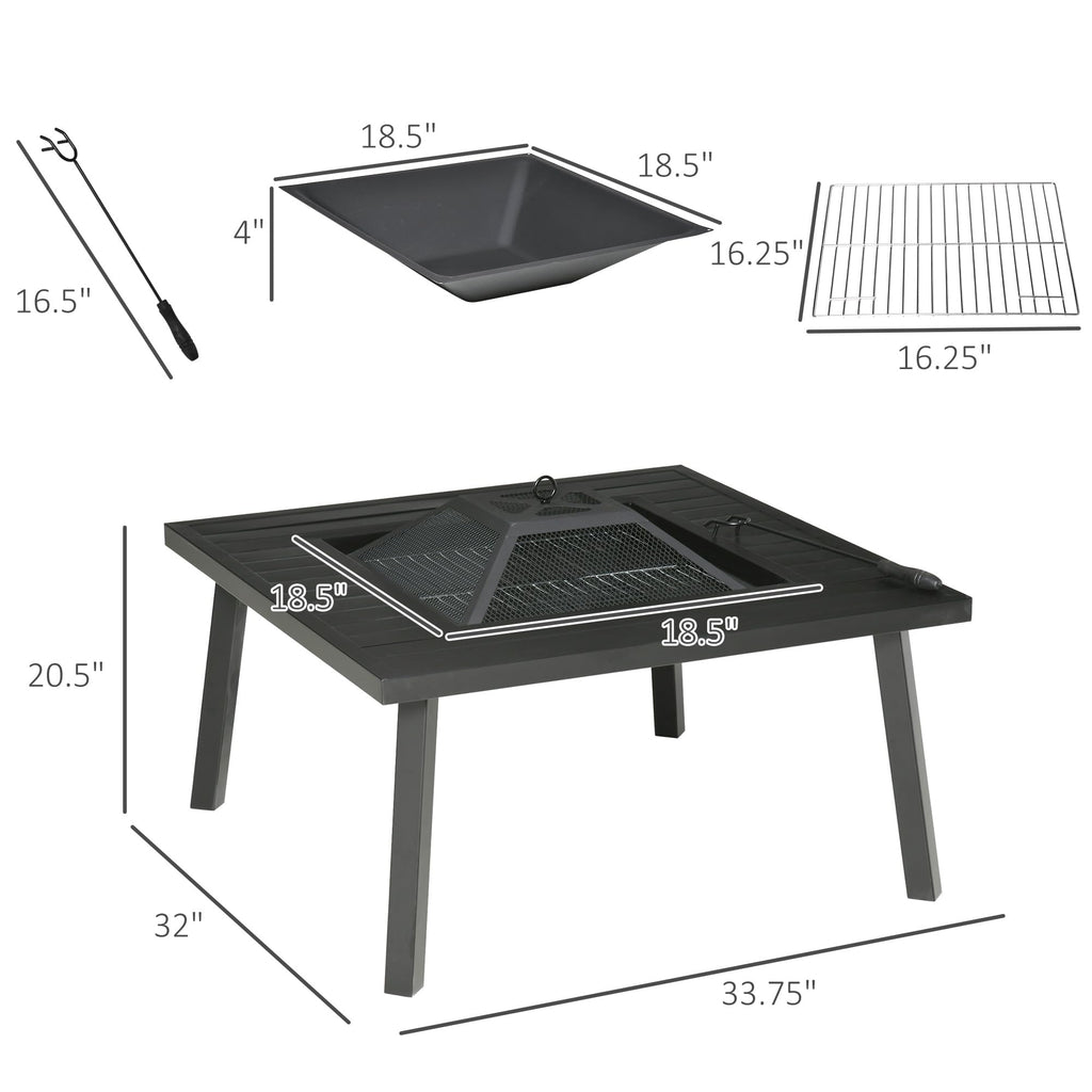 34" Black Metal Fire Pit with Grill P604