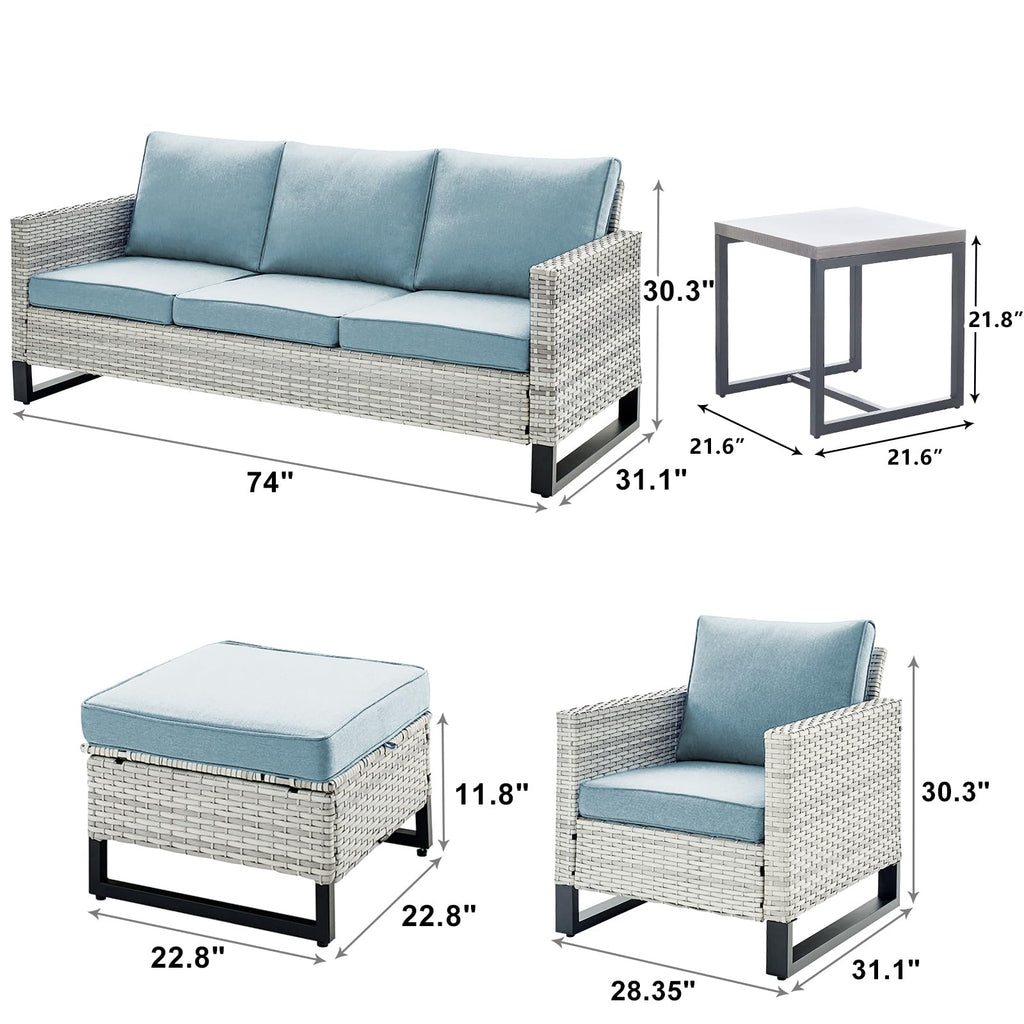 6 Piece Wicker Patio Conversation Set with Couch and Side Table G71697