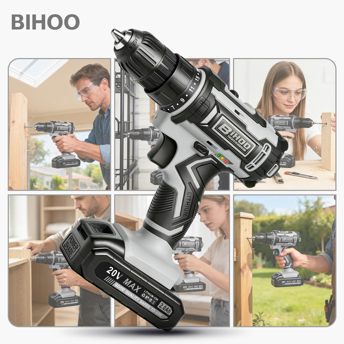 Cordless Drill with 25Nm max, Drill Bits Kit, Gray M118373