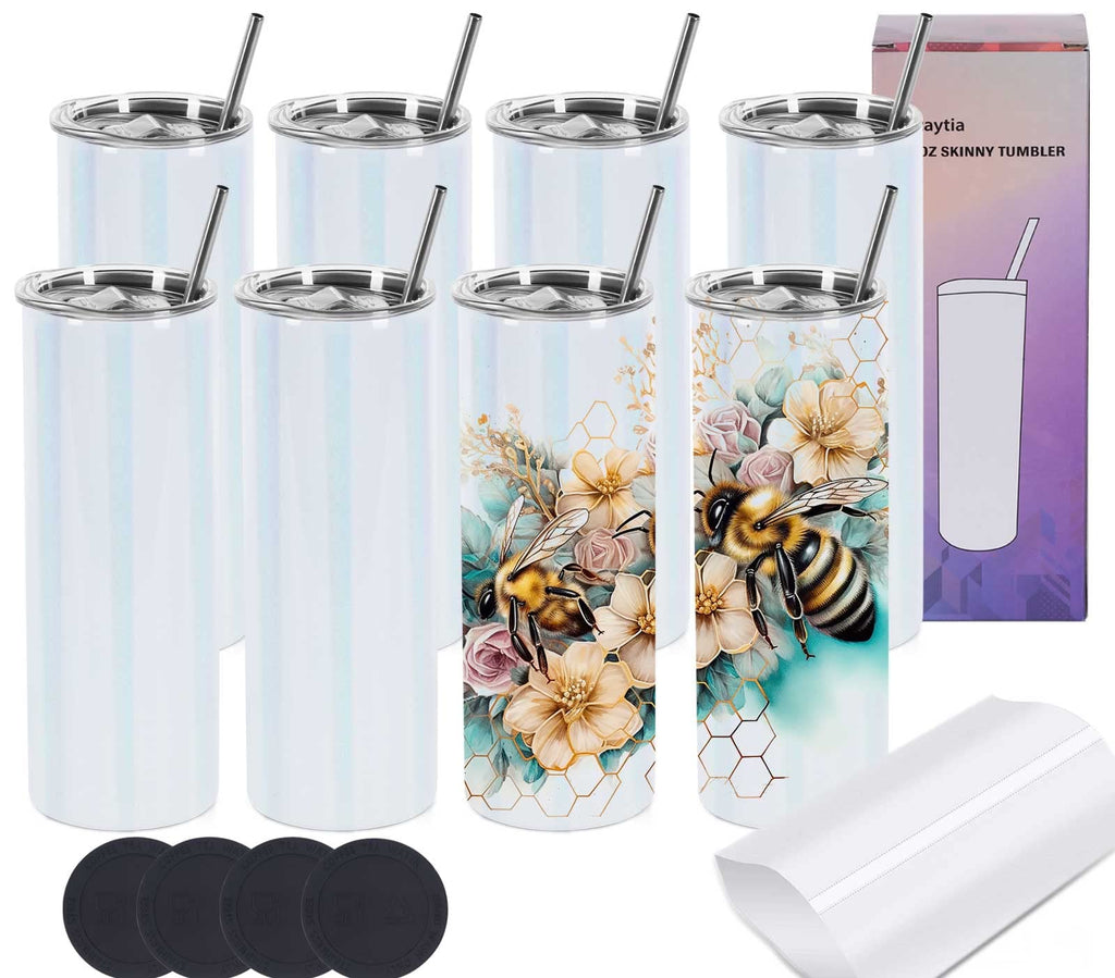 20 Oz 8 Pack Stainless Steel Glitter Sublimation Tumblers Y7965