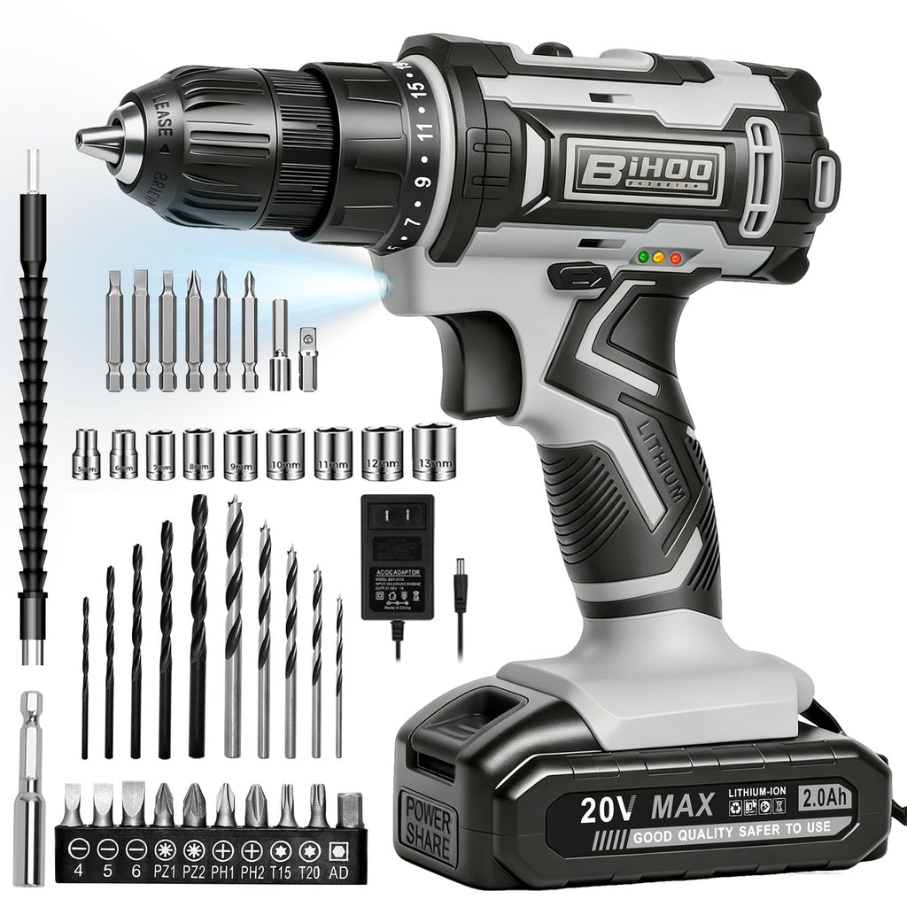 Cordless Drill with 25Nm max, Drill Bits Kit, Gray M118373