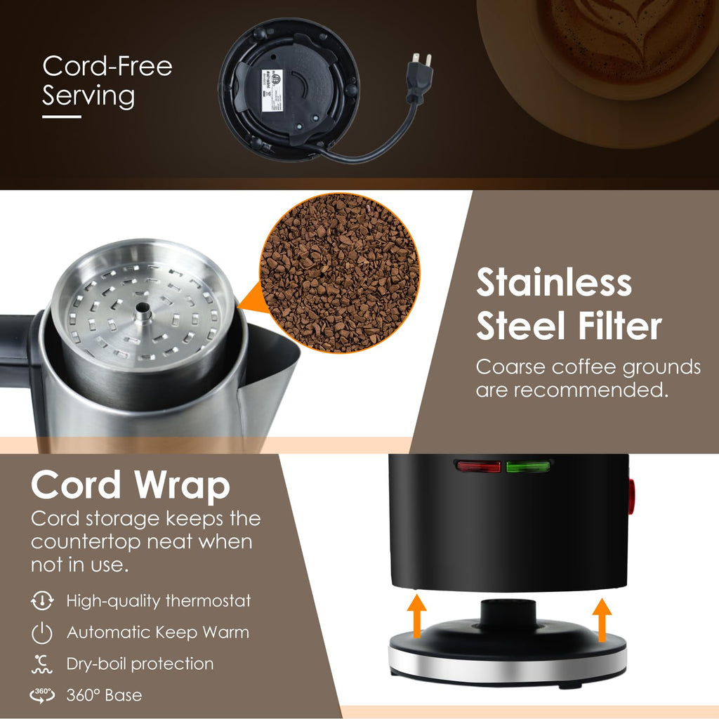 800W Stainless Steel Electric Coffee Percolator 12 Cups P17133