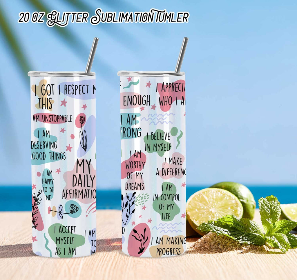 20 Oz 8 Pack Stainless Steel Glitter Sublimation Tumblers Y7965