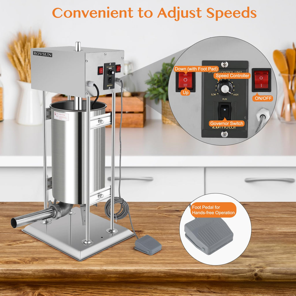 15L Electric Stainless Steel Sausage Stuffer with 5 Stuffing Tubes T847857
