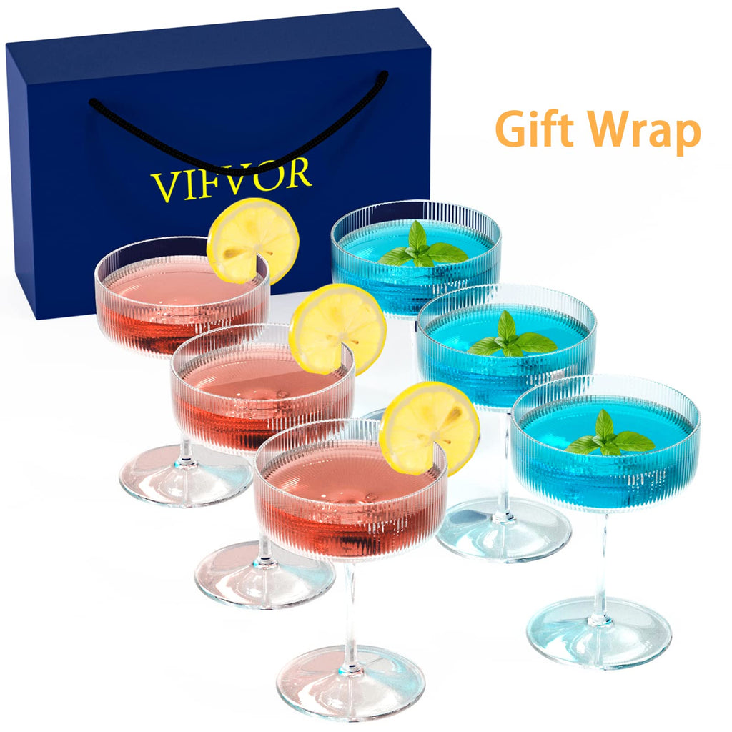 6 Pcs 10 oz Ribbed Coupe Cocktail Glasses Y165372
