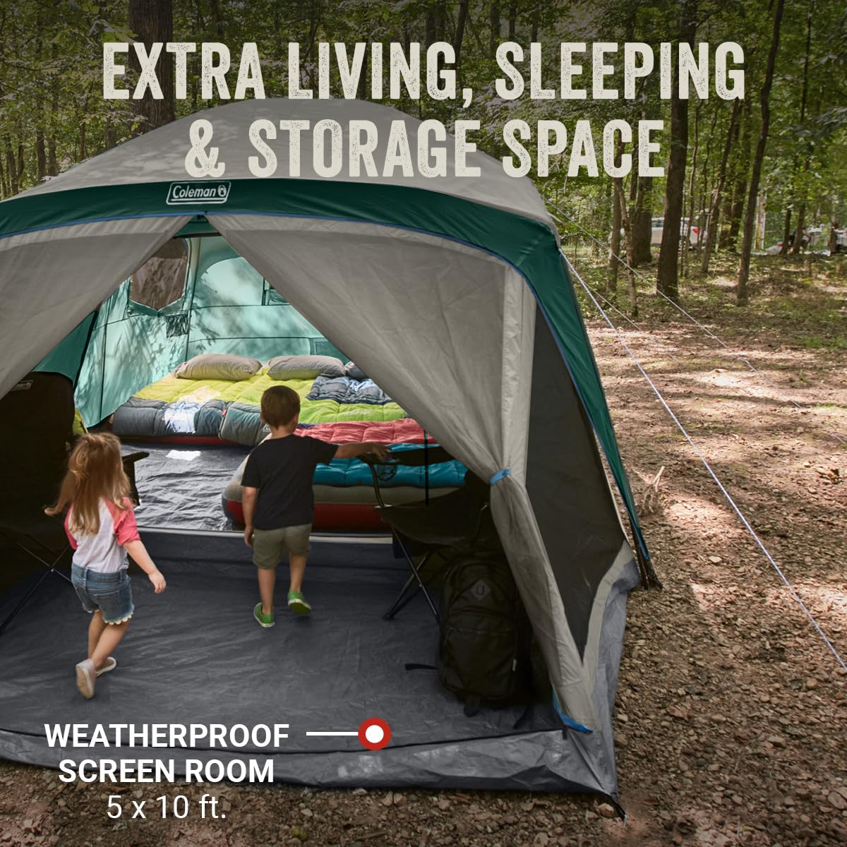 Camping Tent with Rainfly & Screened Porch, Weatherproof Family Tent Fits 4 Queen-Sized Airbeds U447682