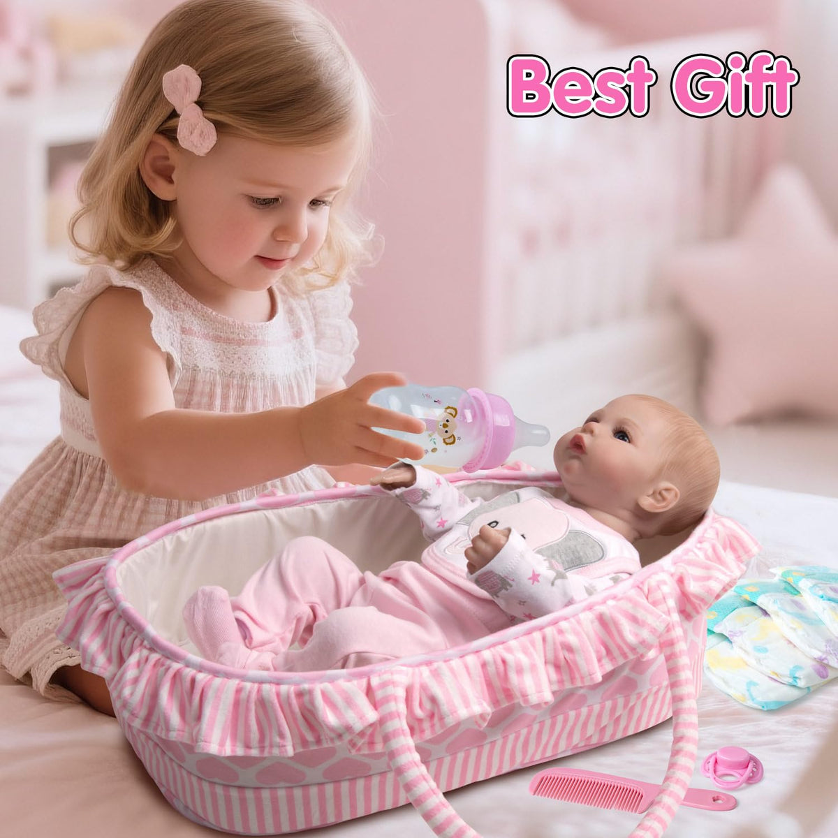 Reborn Baby Doll Clothes with Bassinet for 18-22 Inch Dolls N946102
