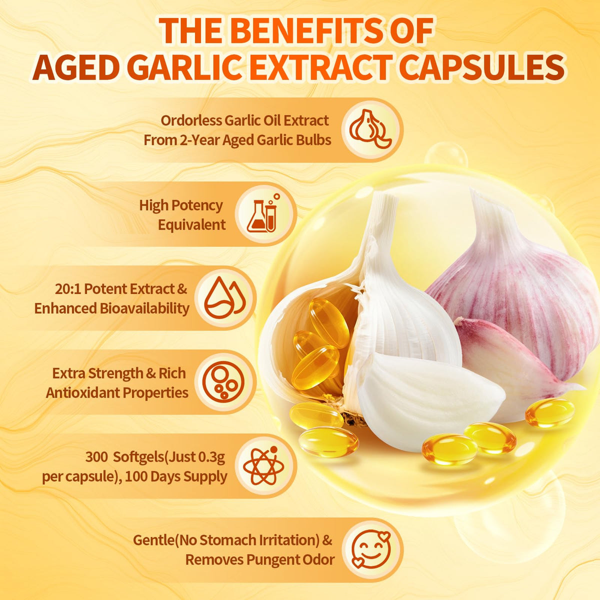 Aged Garlic Extract Capsules, 300 Softgels, Odorless, Gluten Free D702576