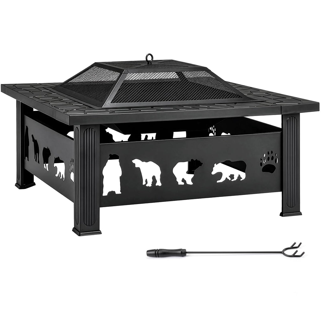 32 Inch Square Metal Patio Fire Pit Table Z402