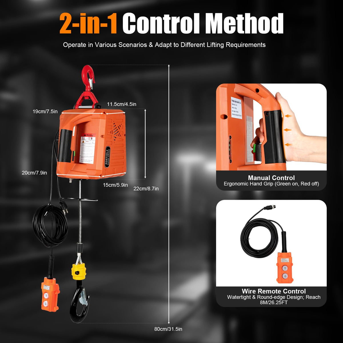 3 in 1 Electric Hoist Winch 2200LBS 38FT 110V Z7478