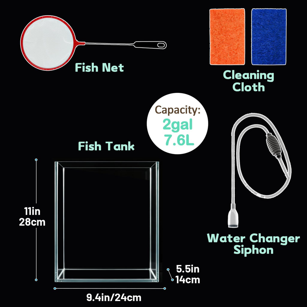 2 Gallon Glass Fish Tank Starter Kit with Fish Net V646