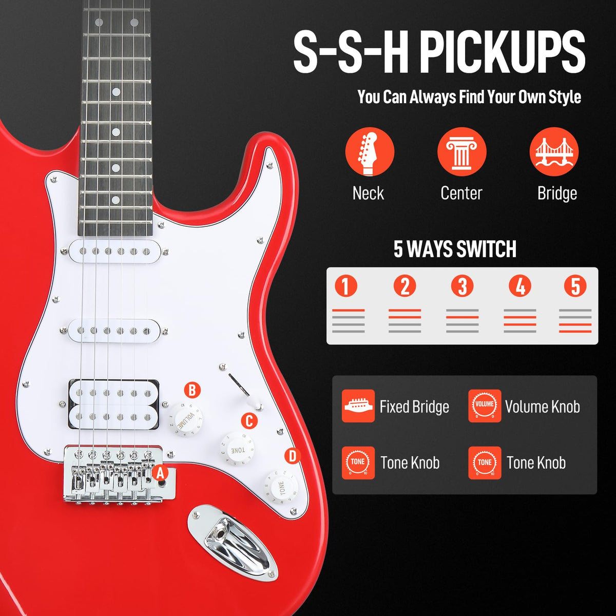 39 Inch Red Electric Guitar Kit with Amp F26868