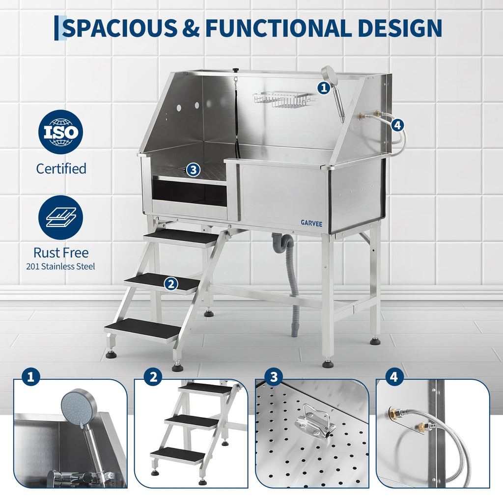46 Inch Stainless Steel Dog Washing Station with Access Stairs C30216