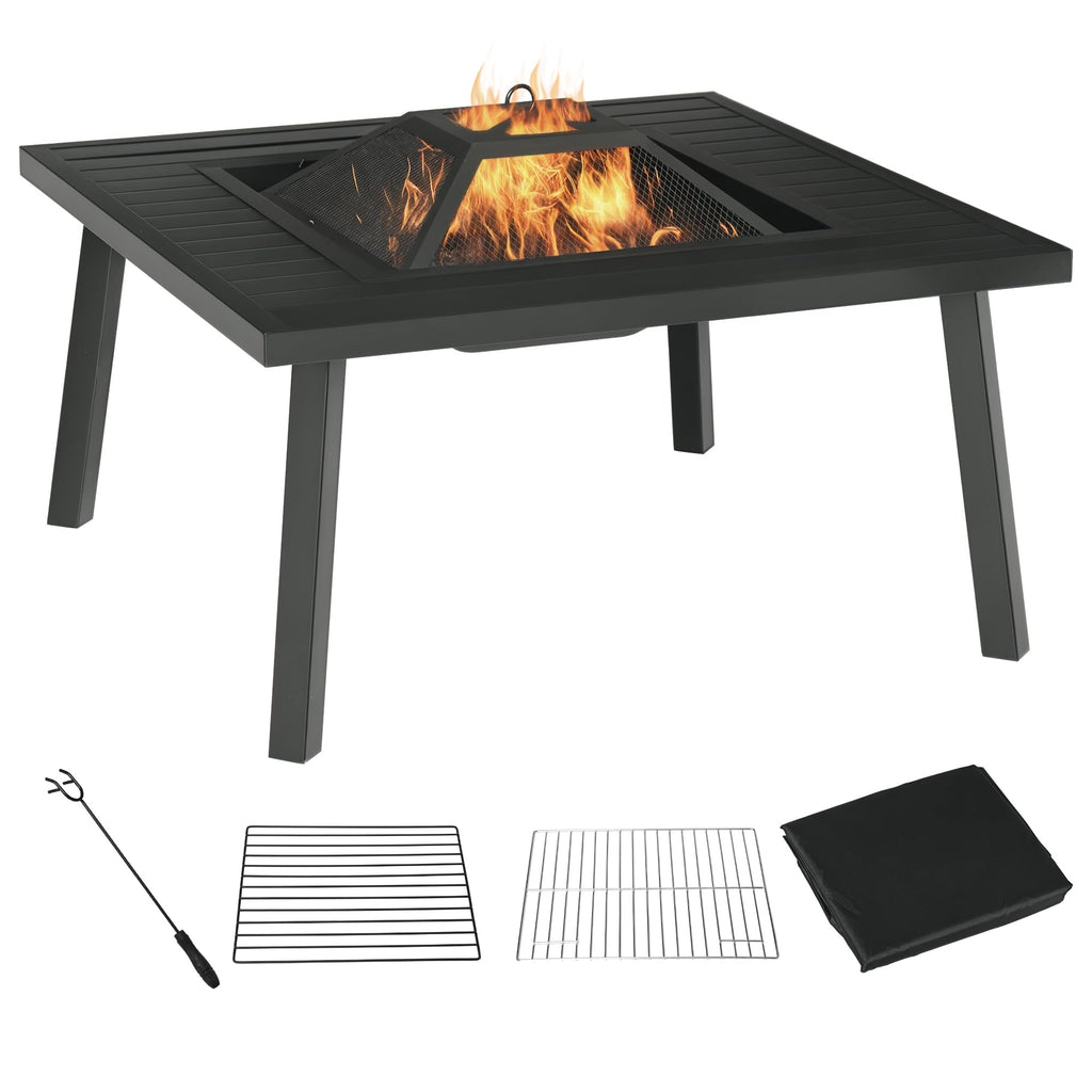 34" Black Metal Fire Pit with Grill P604