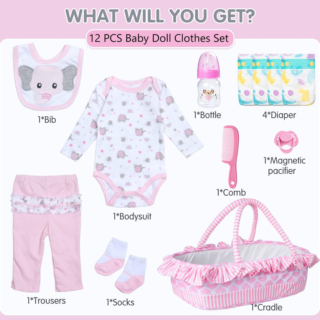 Reborn Baby Doll Clothes with Bassinet for 18-22 Inch Dolls N946102