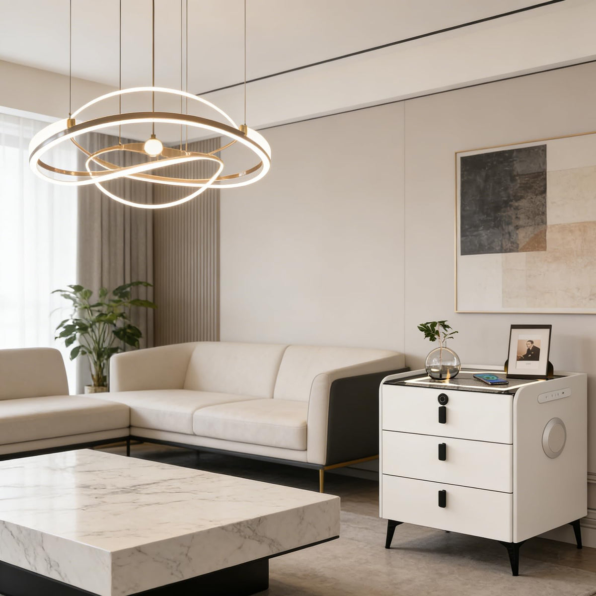 Wireless Charging Nightstand with Fingerprint Lock O335