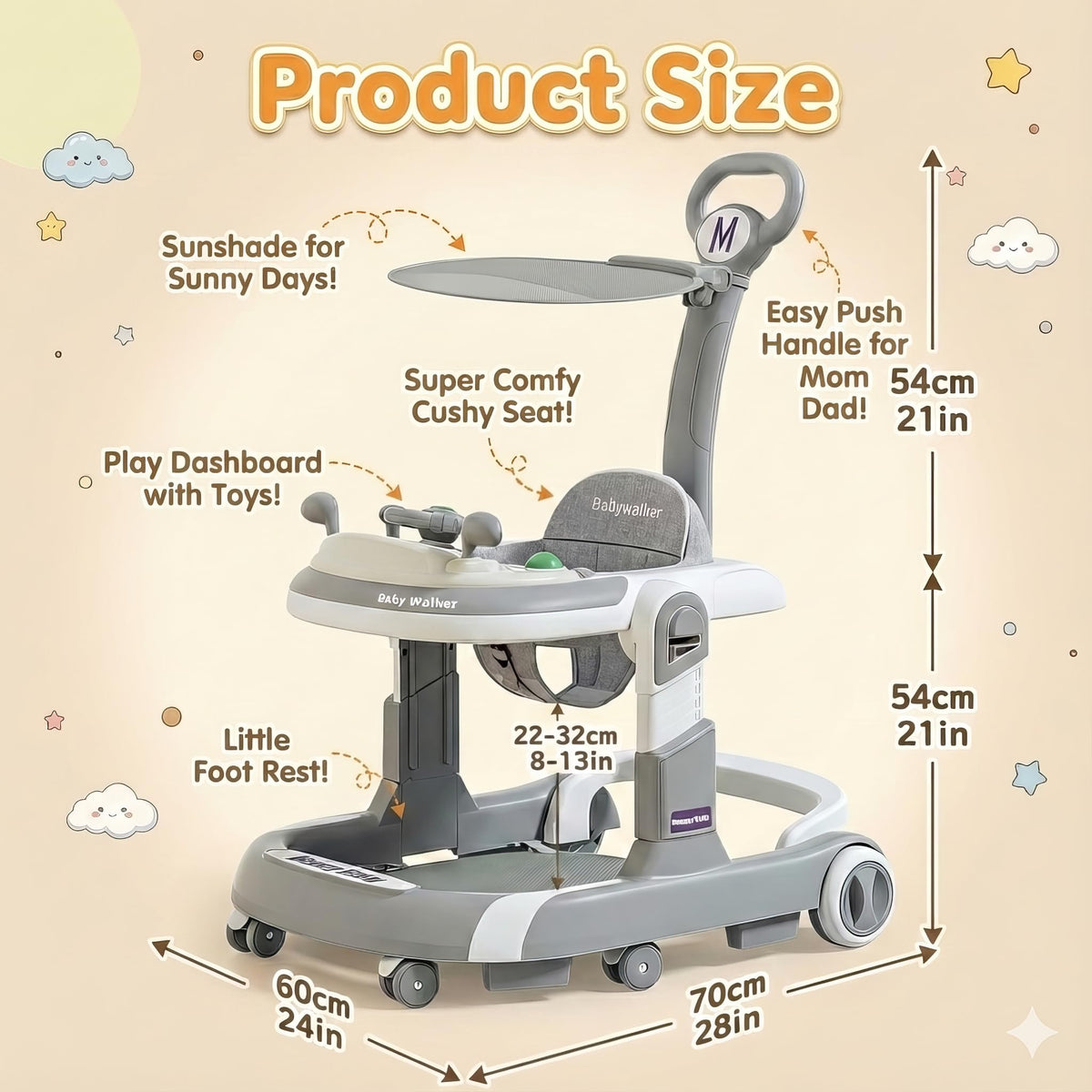 Foldable Baby Walker with Wheels and Bouncing Foot Mat X965616
