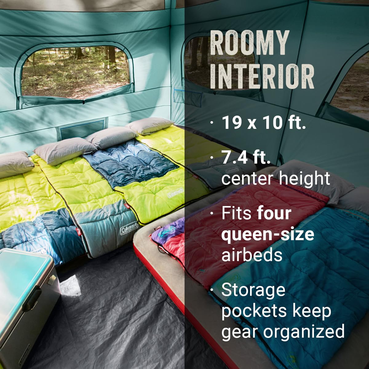 Camping Tent with Rainfly & Screened Porch, Weatherproof Family Tent Fits 4 Queen-Sized Airbeds U447682