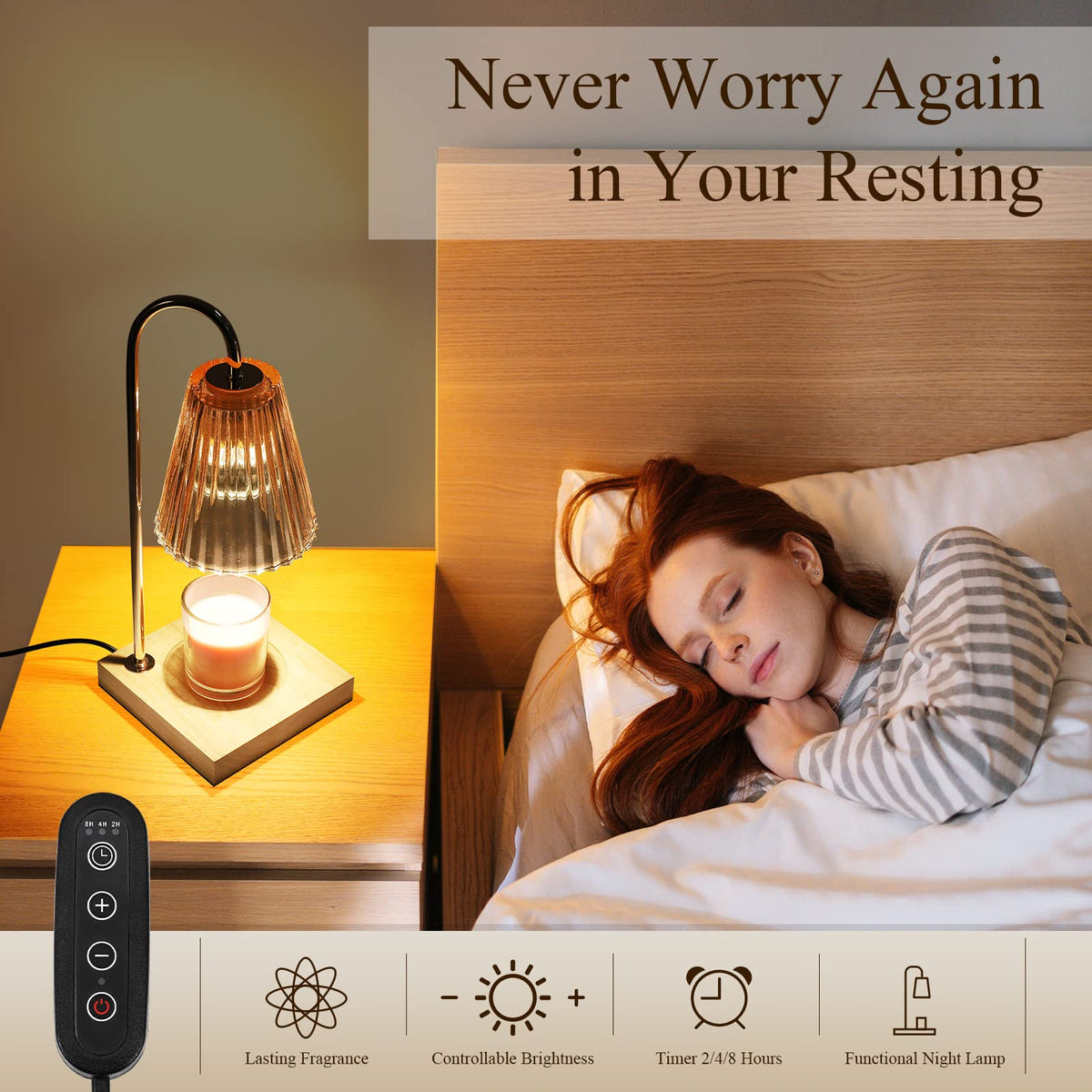 Dimmable Candle Warmer Lamp with Timer Wood Base P880953