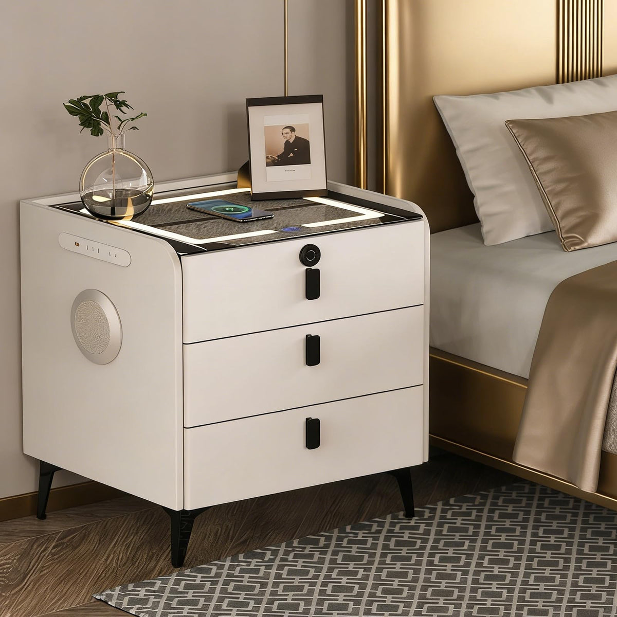 Wireless Charging Nightstand with Fingerprint Lock O335