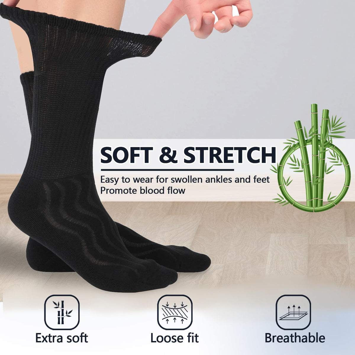 Bamboo Viscose Non-Binding Moisture Wicking Crew Socks With Seamless Toe G1290