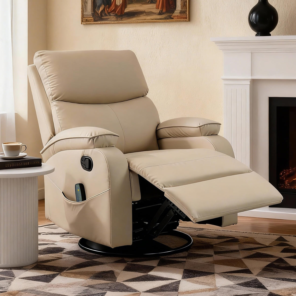 Beige Leather Swivel Rocking Recliner Chair Y425055