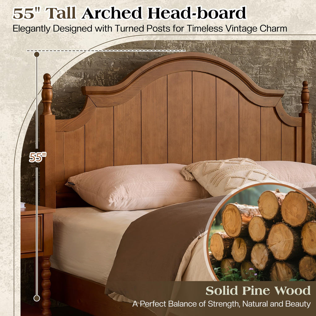 California King Solid Wood Arched Headboard Bed D450