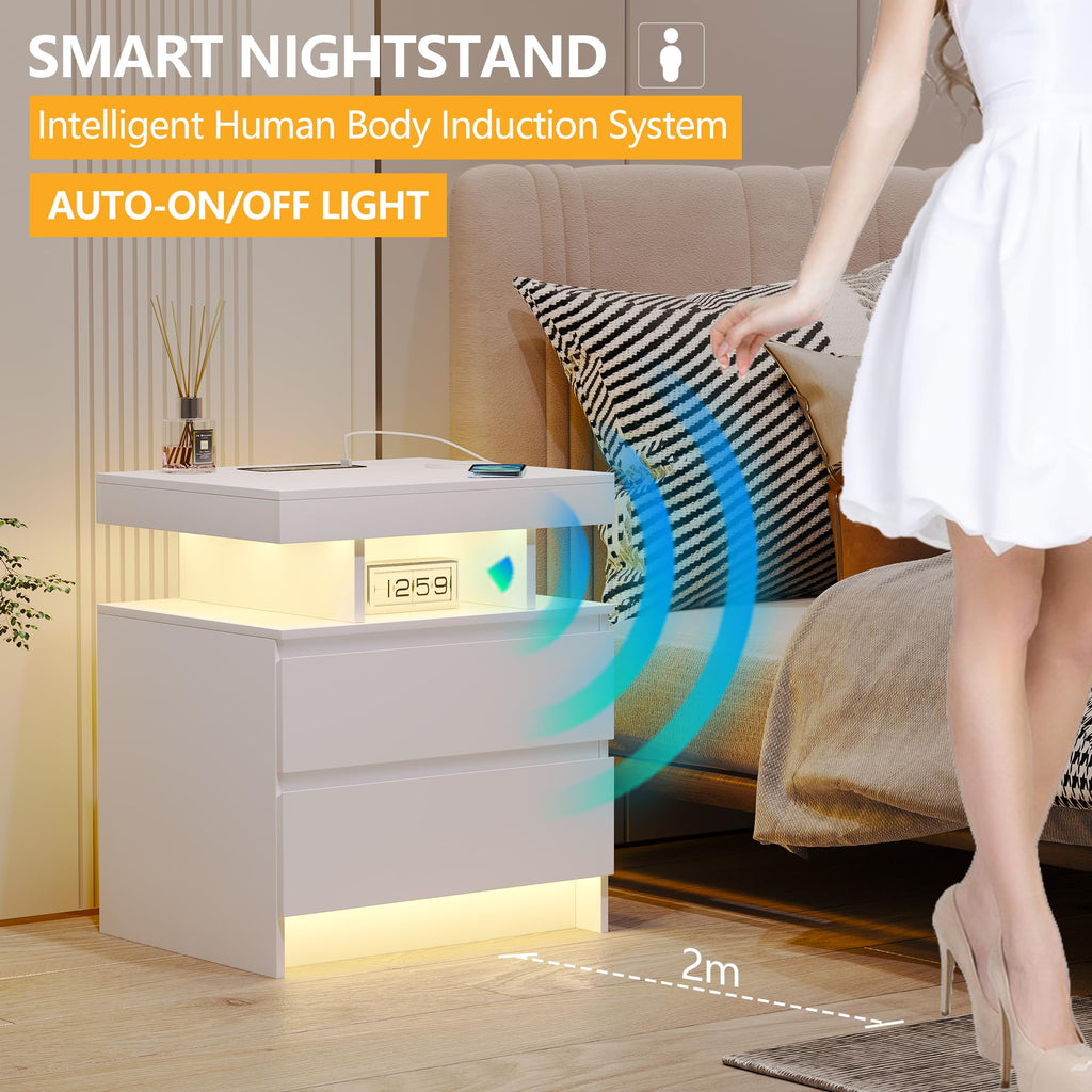 LED Nightstand with Charging Station White C4721