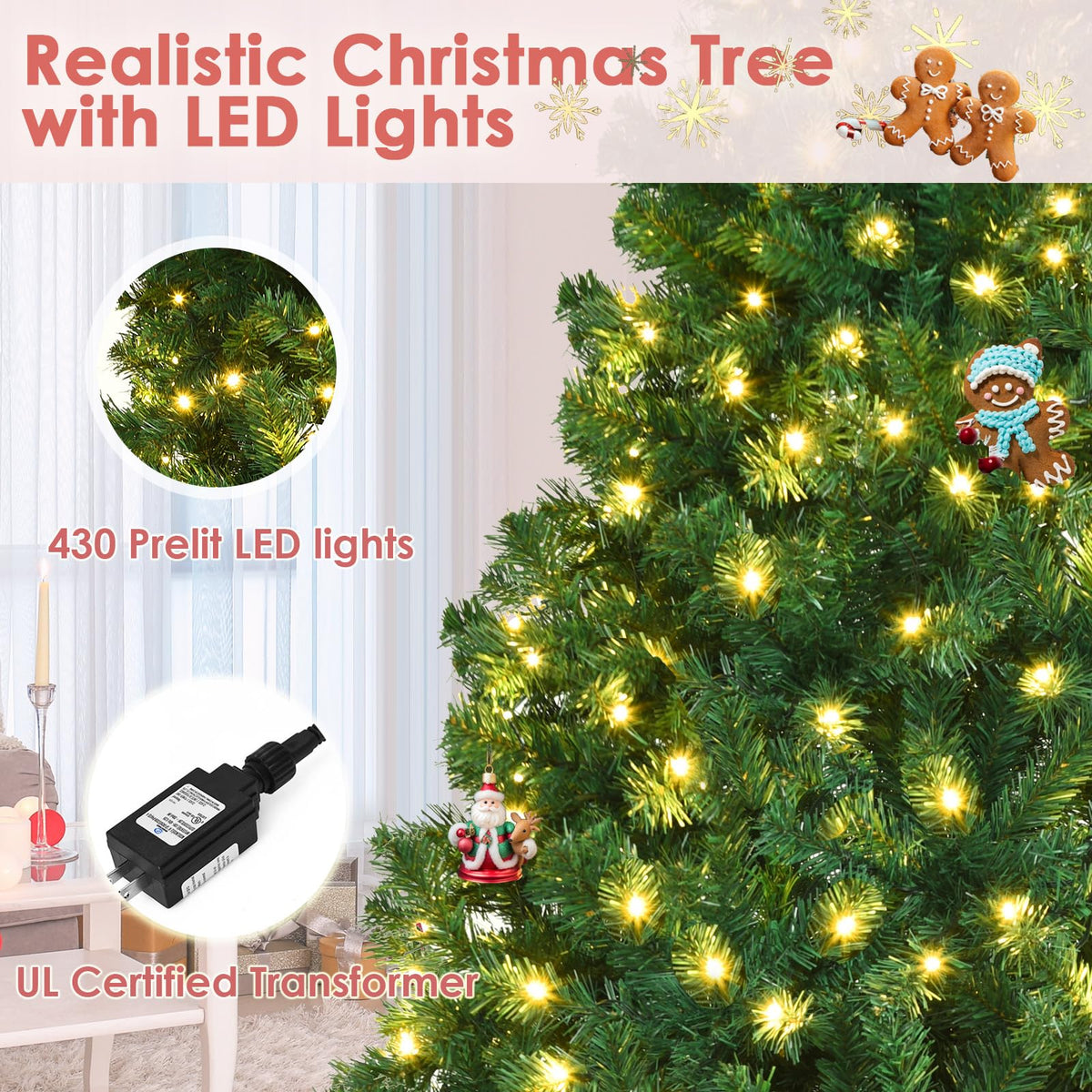 8ft Prelit Artificial Christmas Tree with 430 Warm White LED Lights Z514570