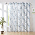 Linen Blue White Semi Sheer Curtains 84 Inch 1 Panel T8860