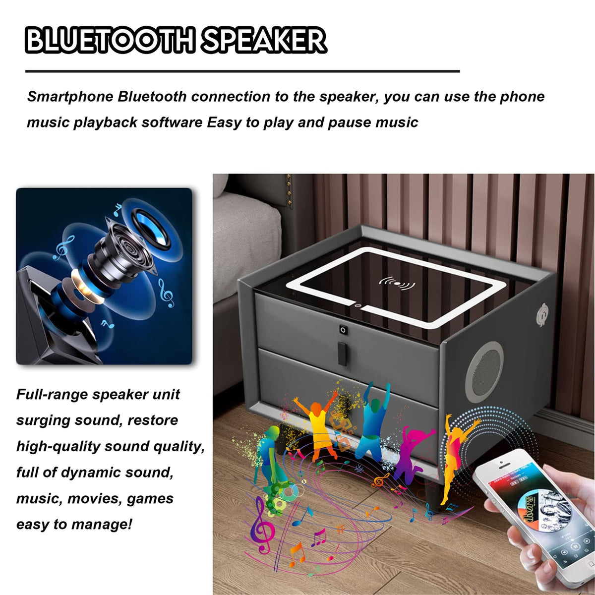 Orange 3 Drawer Nightstand with Wireless Charging Station and USB Charging F208