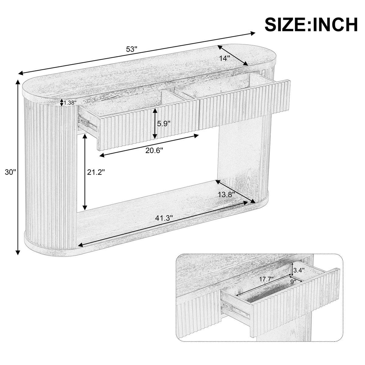 Fluted Console Table 2 Drawers Wood Natural Z953136