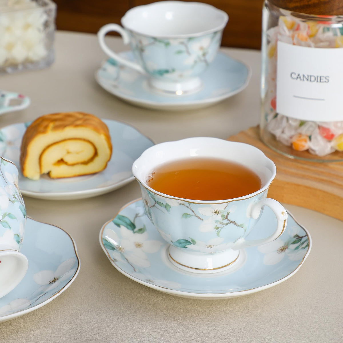 6oz Porcelain Tea Cup & Saucer Set of 6 J613