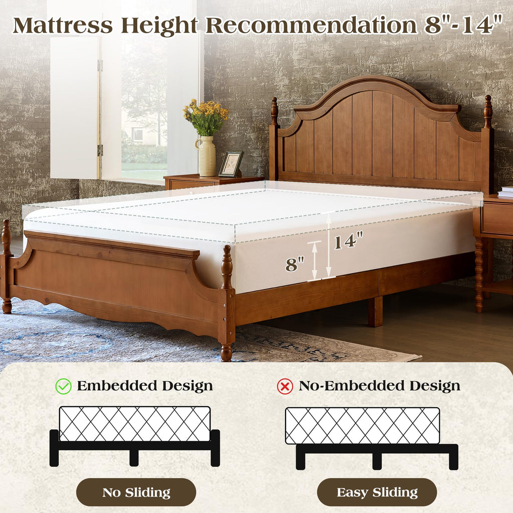 California King Solid Wood Arched Headboard Bed D450