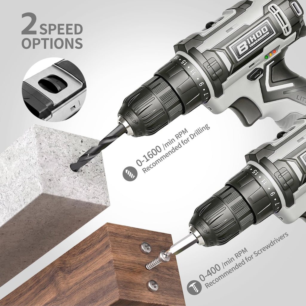 Cordless Drill with 25Nm max, Drill Bits Kit, Gray M118373