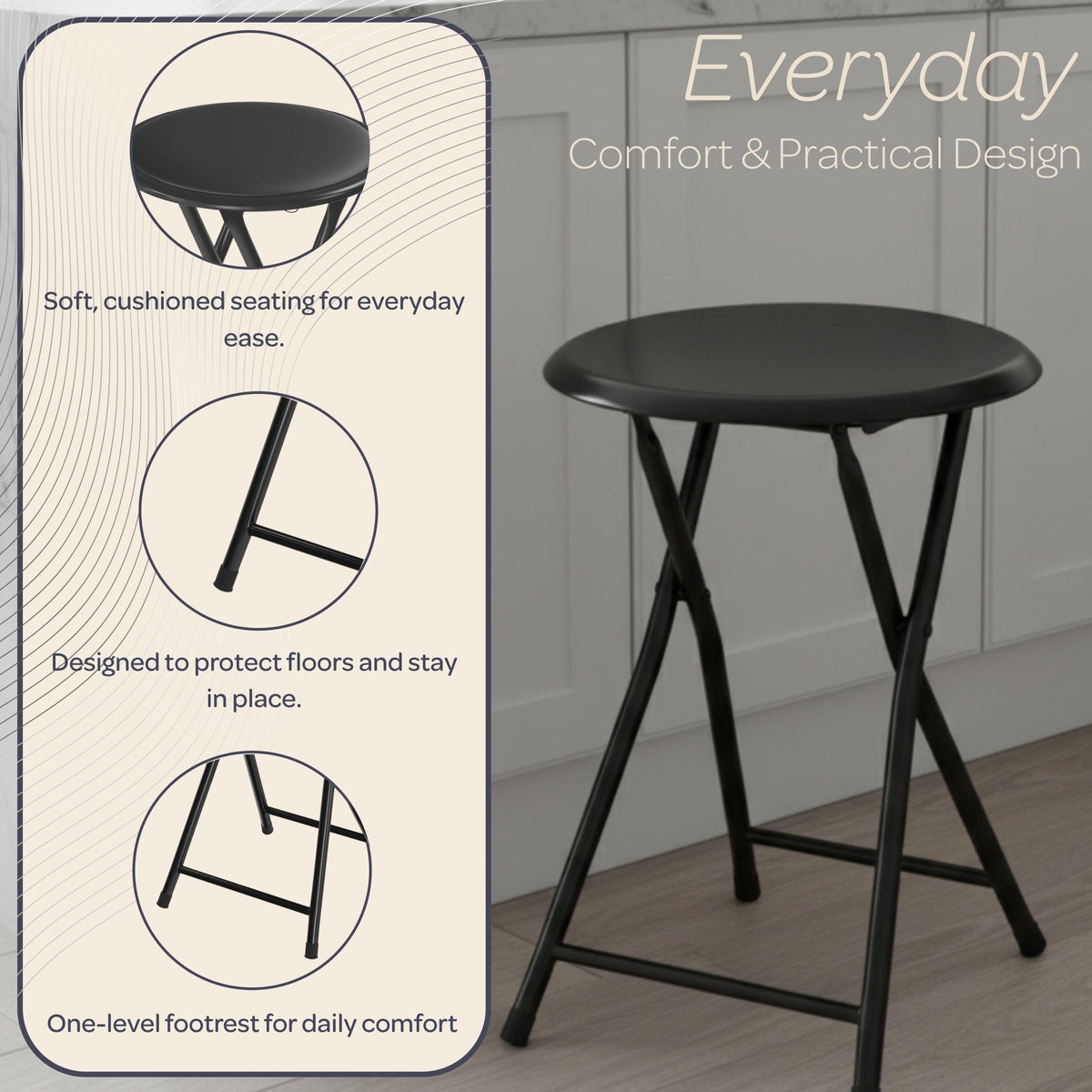 Black 18 Inch Portable Folding Stool T761771