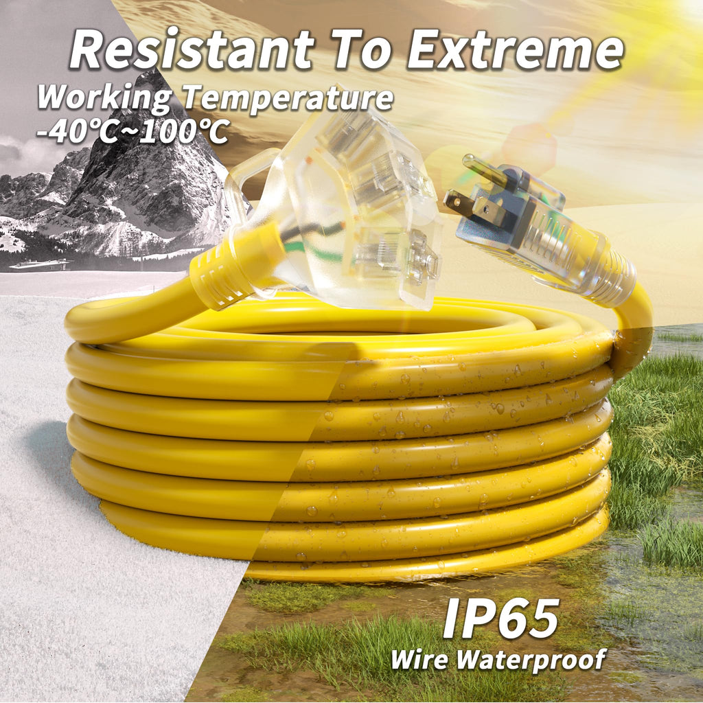 12 FT 12 Gauge Yellow Heavy Duty Outdoor Extension Cord Waterproof A384