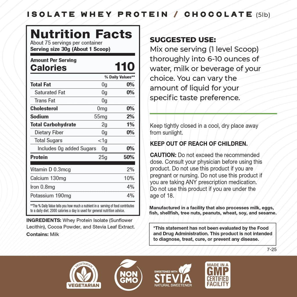 Grass-Fed Whey Protein Isolate Powder, Chocolate (5lb) U30122