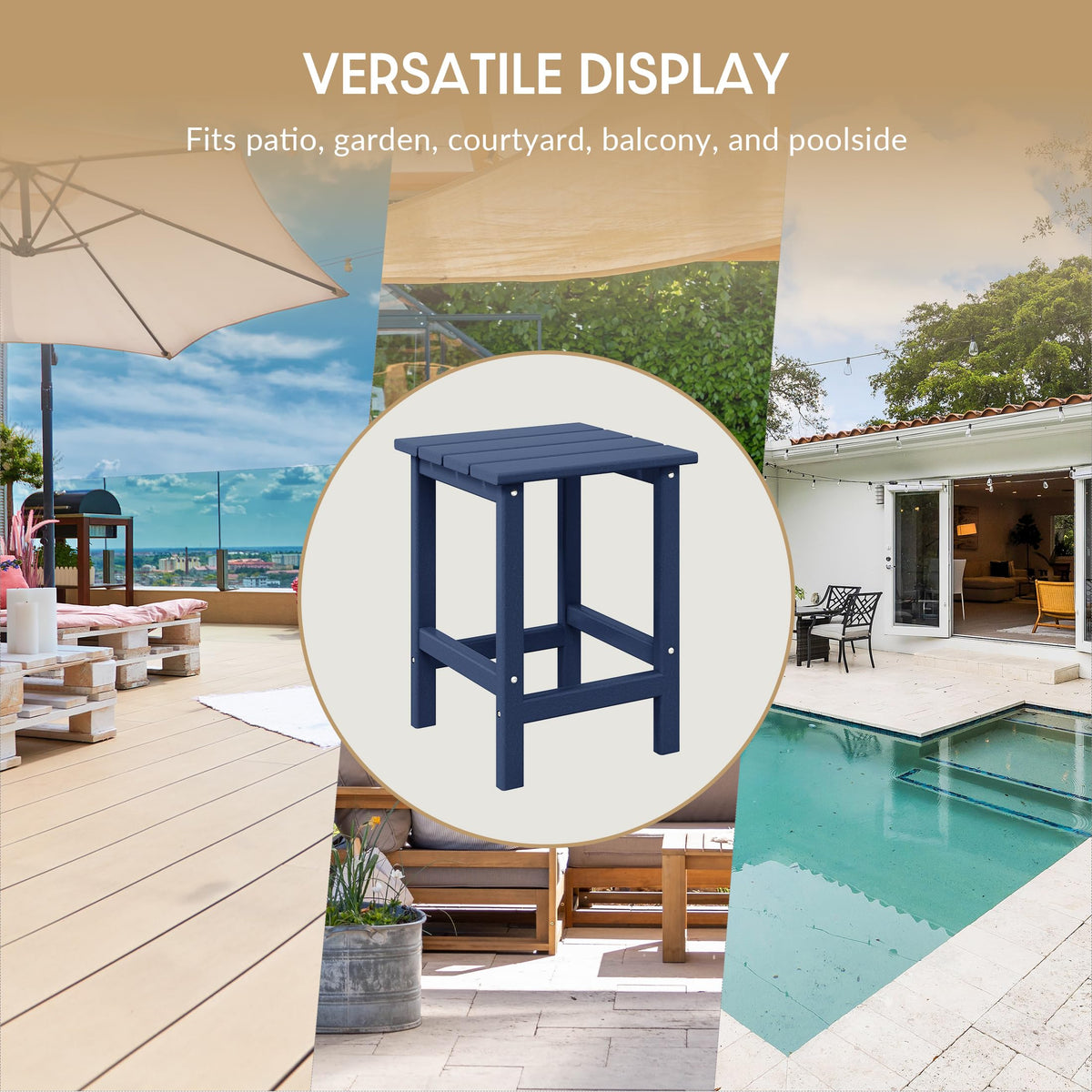Navy Blue 3-Pieces Adirondack Chairs Set with Side Table I5605