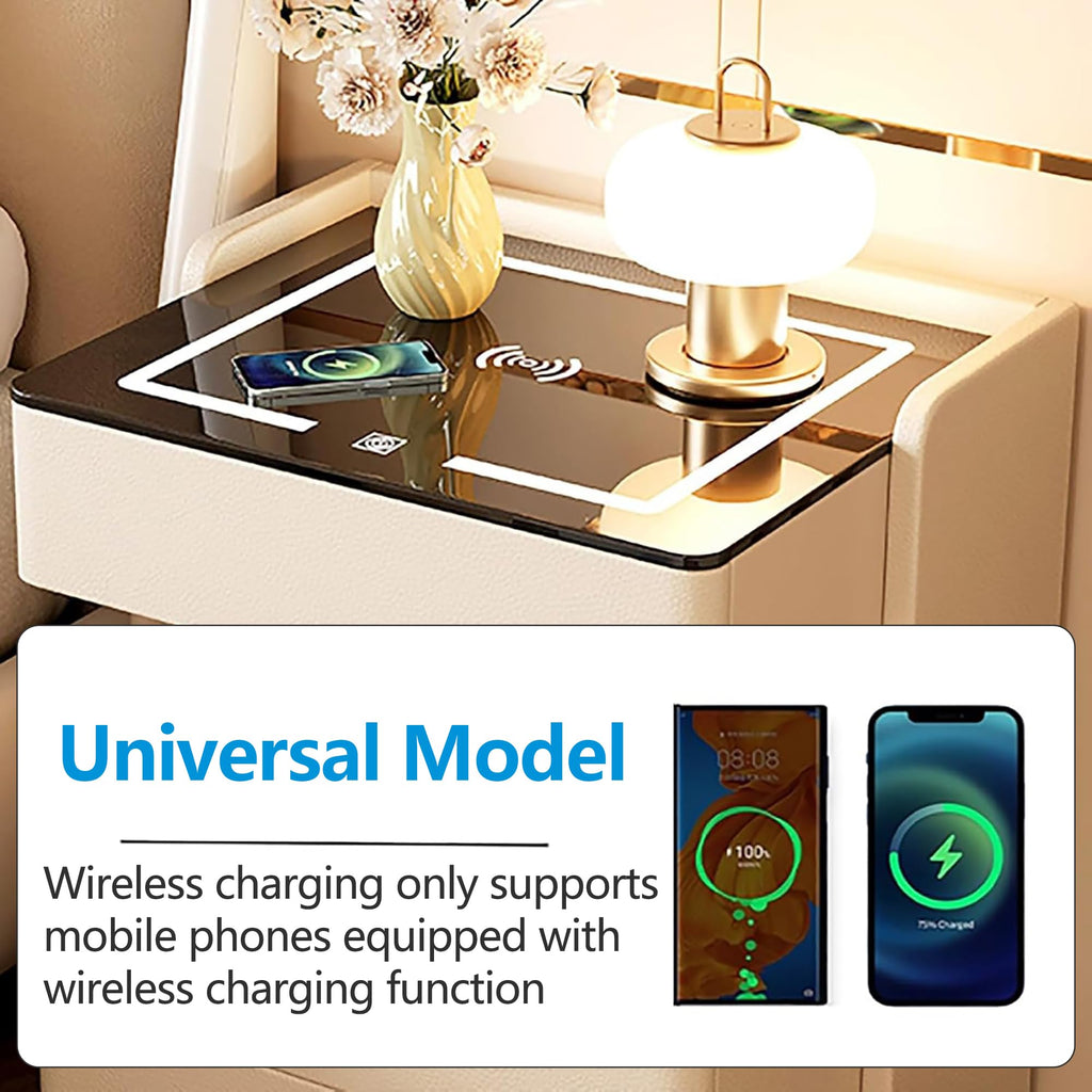 Off White 3 Drawer Wooden Nightstand with Wireless Charging R128605