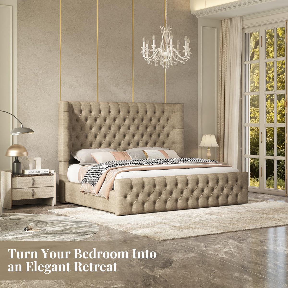 Cal King Bed Frame with Sleigh Headboard & Footboard G61698