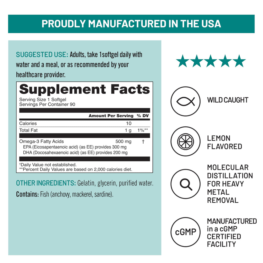 Omega 3 Fish Oil 500 mg EPA & DHA 90 Softgels I26140