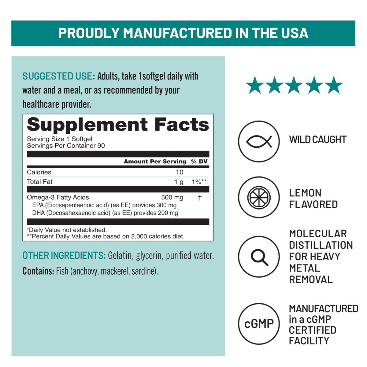 Omega 3 Fish Oil 500 mg EPA & DHA 90 Softgels I26140