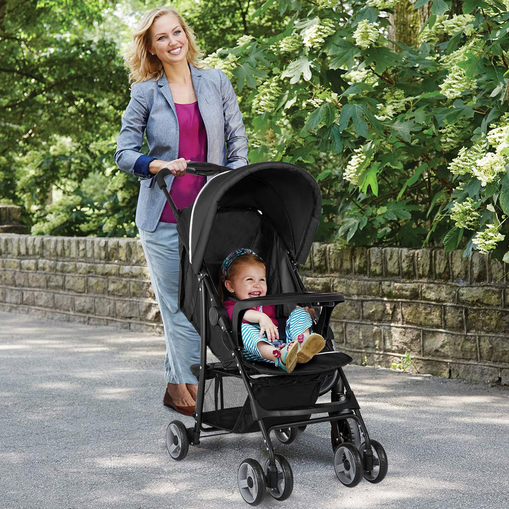 Lightweight Compact Toddler Travel Stroller with Canopy, 5-Point Harness, Storage Basket, One-Hand Fold, Black G913173