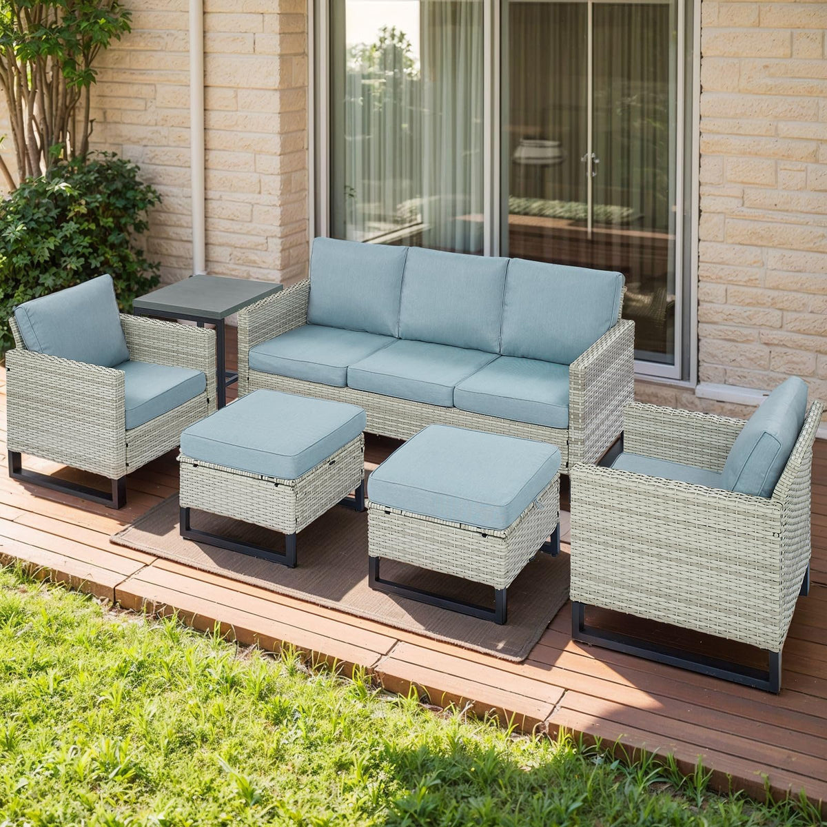 6 Piece Wicker Patio Conversation Set with Couch and Side Table G71697